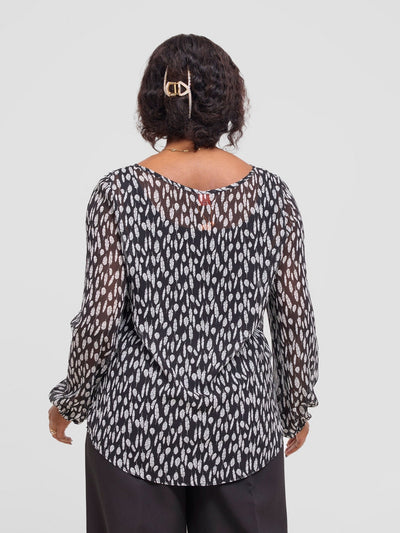 Vivo Basic Long Sleeved Bishop Top - Black / White Ifi Print - Shopzetu