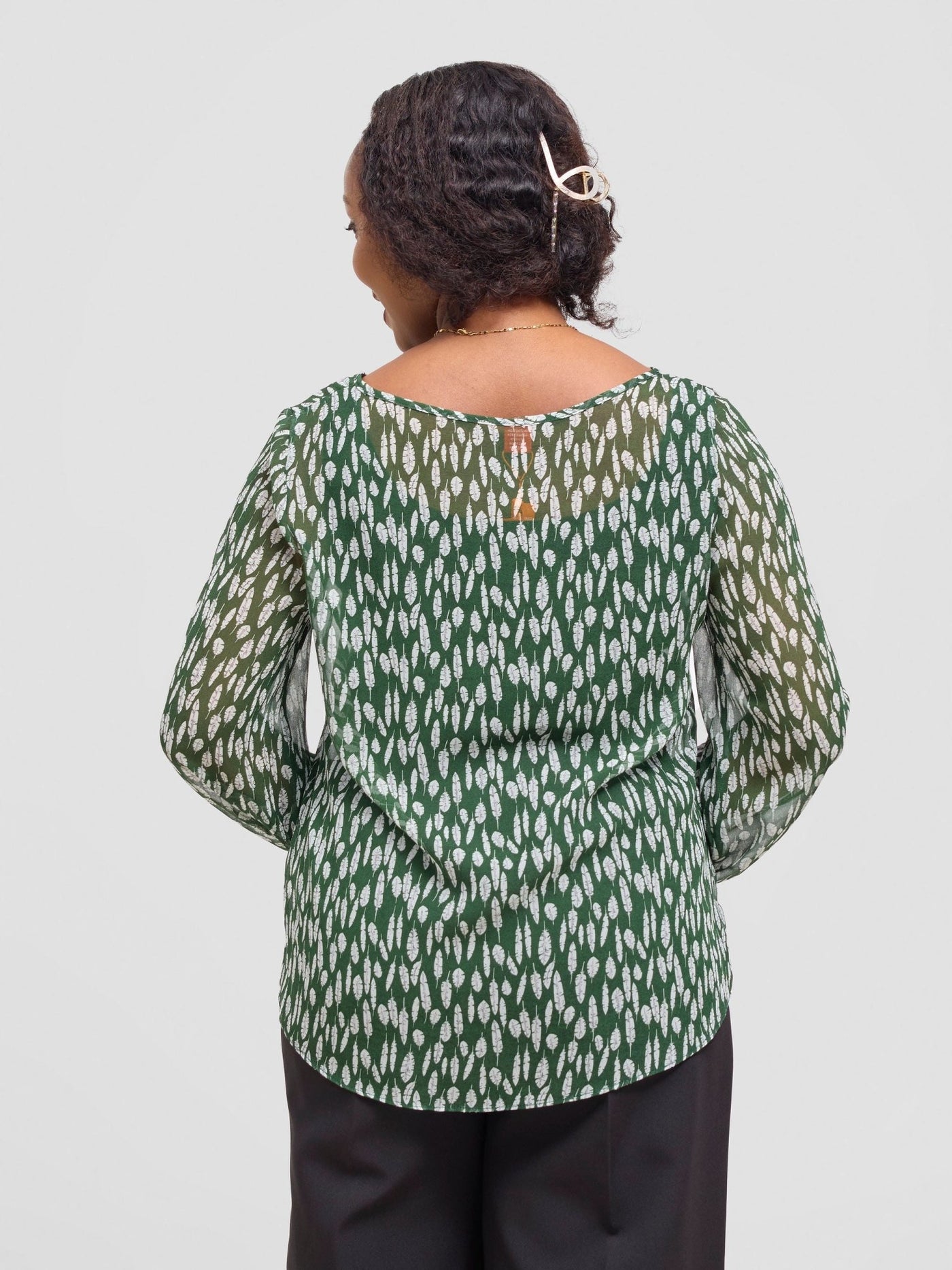 Vivo Basic Long Sleeved Bishop Top - Green / White Ifi Print - Shopzetu