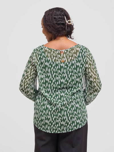 Vivo Basic Long Sleeved Bishop Top - Green / White Ifi Print - Shopzetu