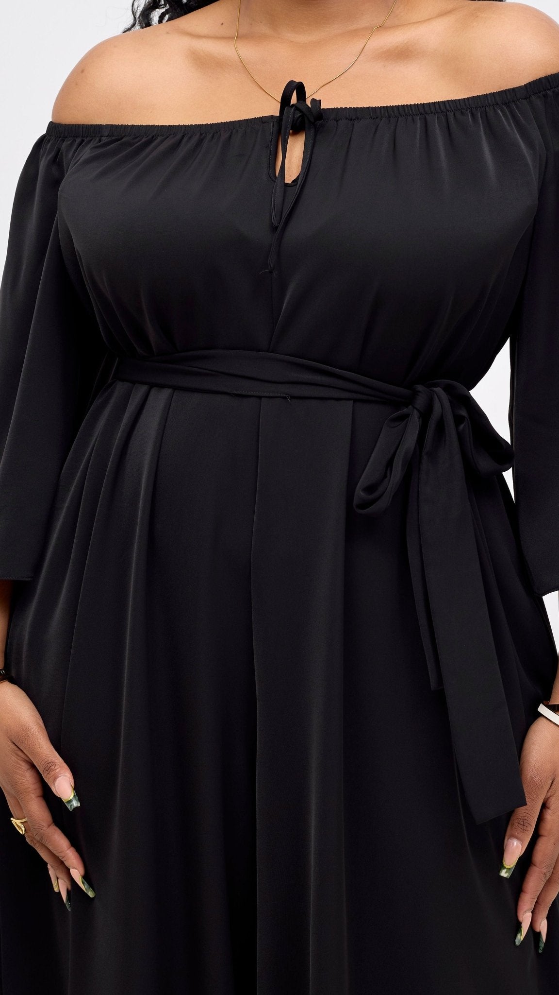 Vivo Zahari 3/4 Sleeve Off - Shoulder Jumpsuit - Black - Shopzetu