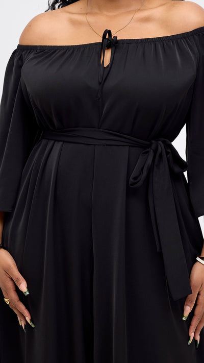 Vivo Zahari 3/4 Sleeve Off - Shoulder Jumpsuit - Black - Shopzetu