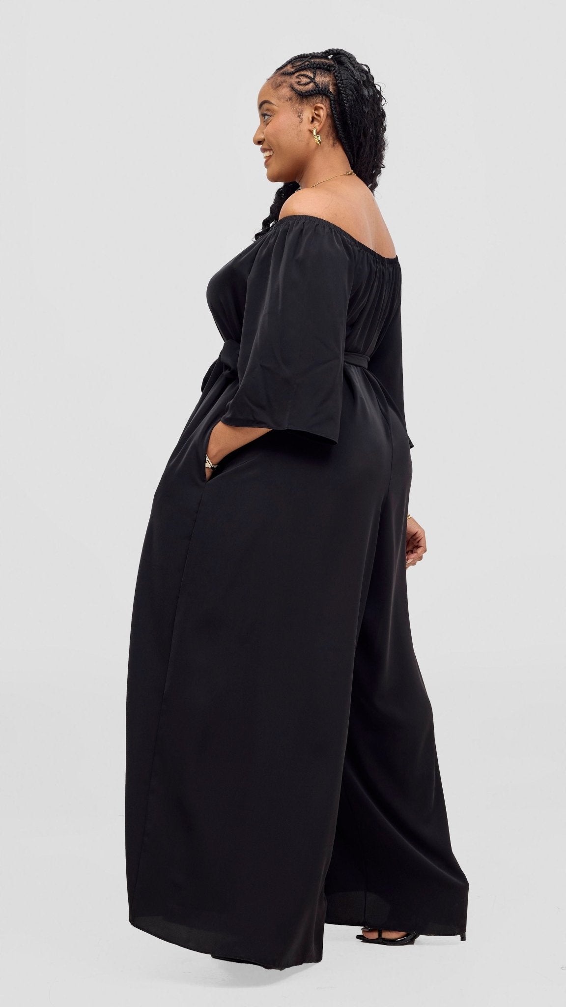 Vivo Zahari 3/4 Sleeve Off - Shoulder Jumpsuit - Black - Shopzetu