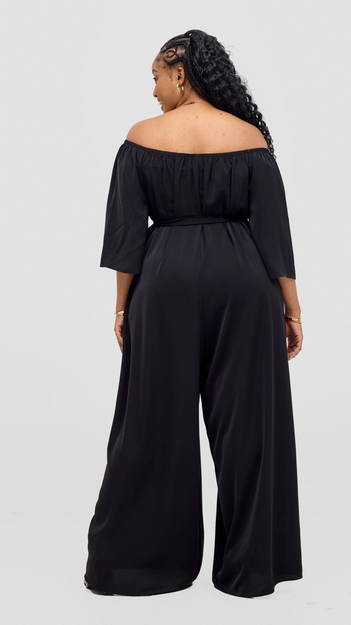 Vivo Zahari 3/4 Sleeve Off - Shoulder Jumpsuit - Black - Shopzetu