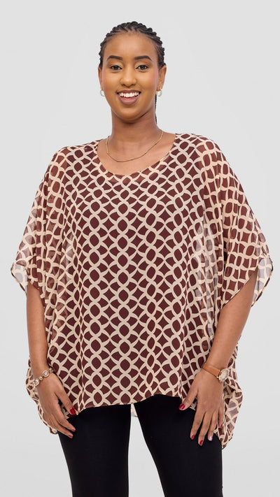 Vivo Ayana Wide High Low Top - Brown / Beige Print - Shopzetu
