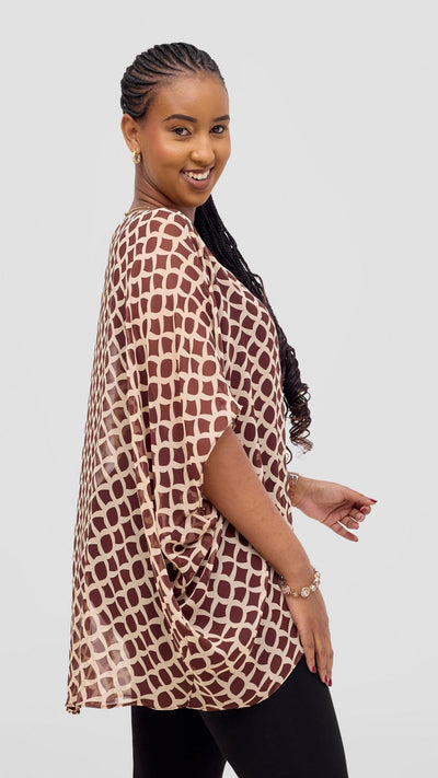Vivo Ayana Wide High Low Top - Brown / Beige Print - Shopzetu