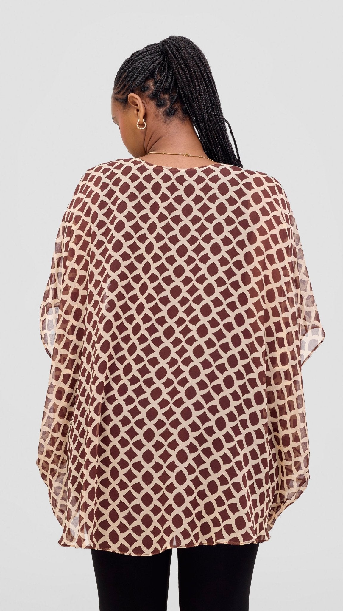 Vivo Ayana Wide High Low Top - Brown / Beige Print - Shopzetu