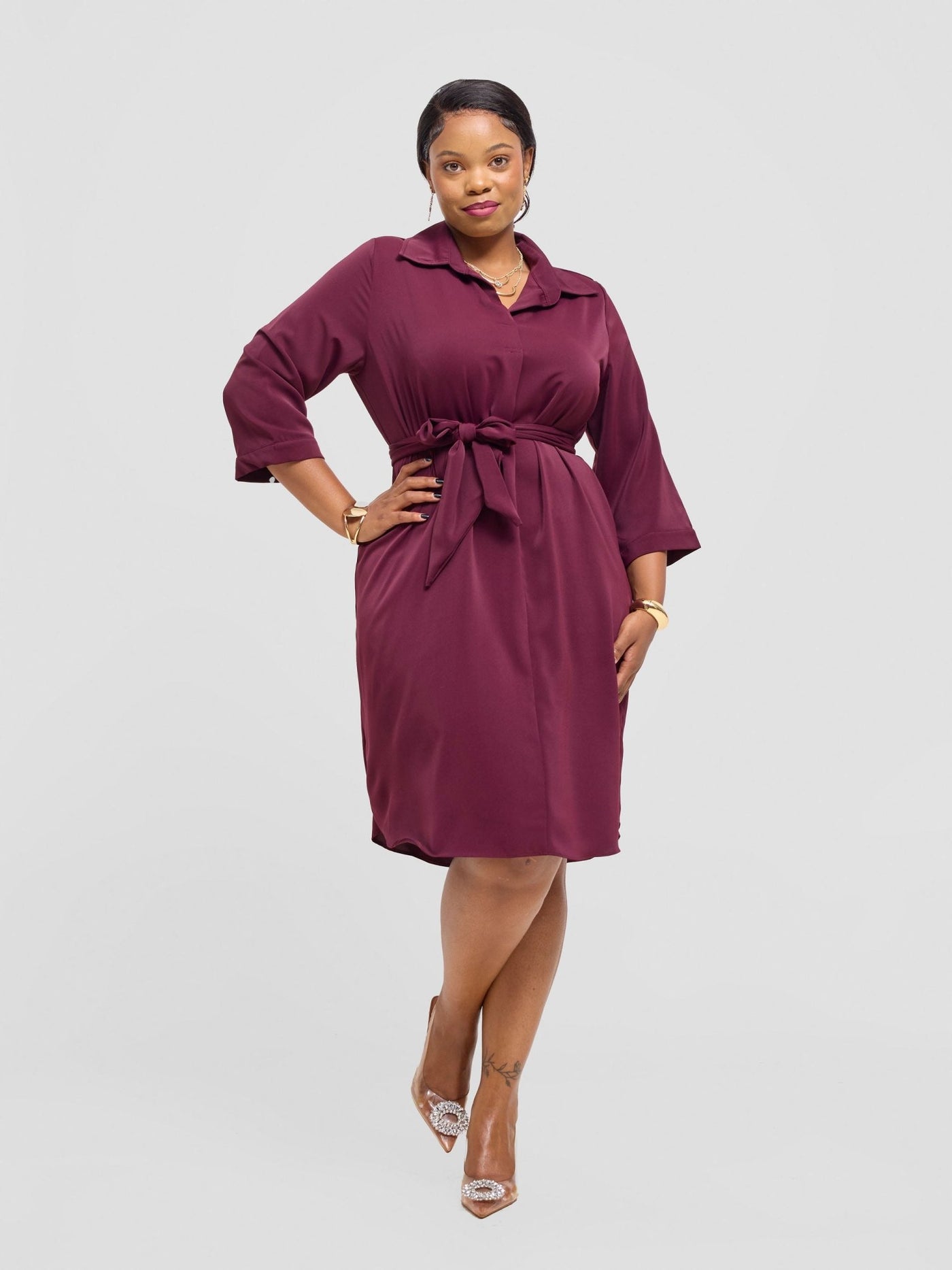 Vivo Nala Shirt Dress - Burgundy - Shopzetu
