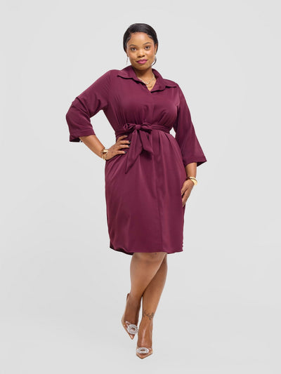 Vivo Nala Shirt Dress - Burgundy - Shopzetu