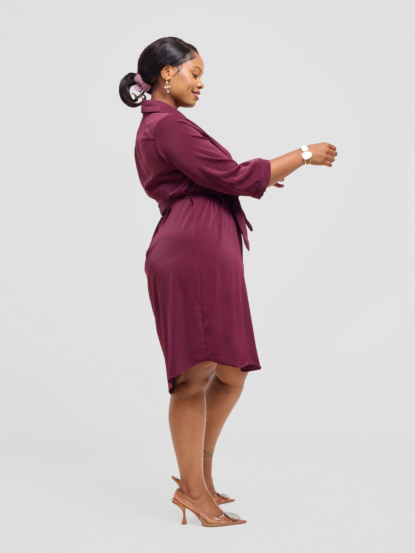 Vivo Nala Shirt Dress - Burgundy - Shopzetu