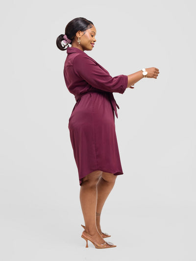 Vivo Nala Shirt Dress - Burgundy - Shopzetu