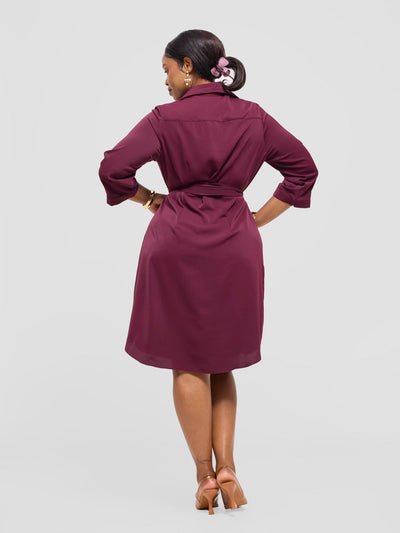 Vivo Nala Shirt Dress - Burgundy - Shopzetu