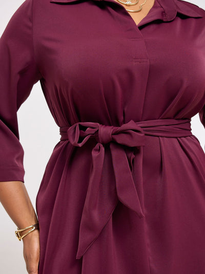 Vivo Nala Shirt Dress - Burgundy - Shopzetu