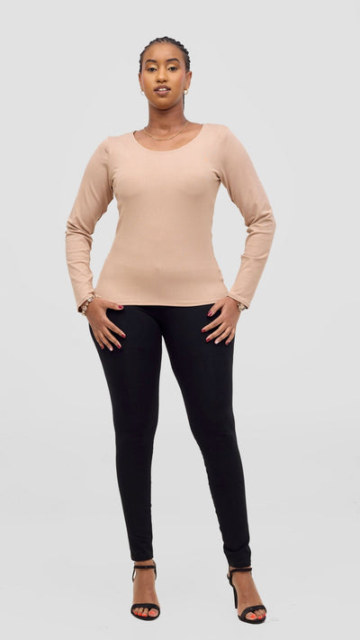 Vivo Basic Val Long Sleeve Sleeve Top - Taupe - Shopzetu