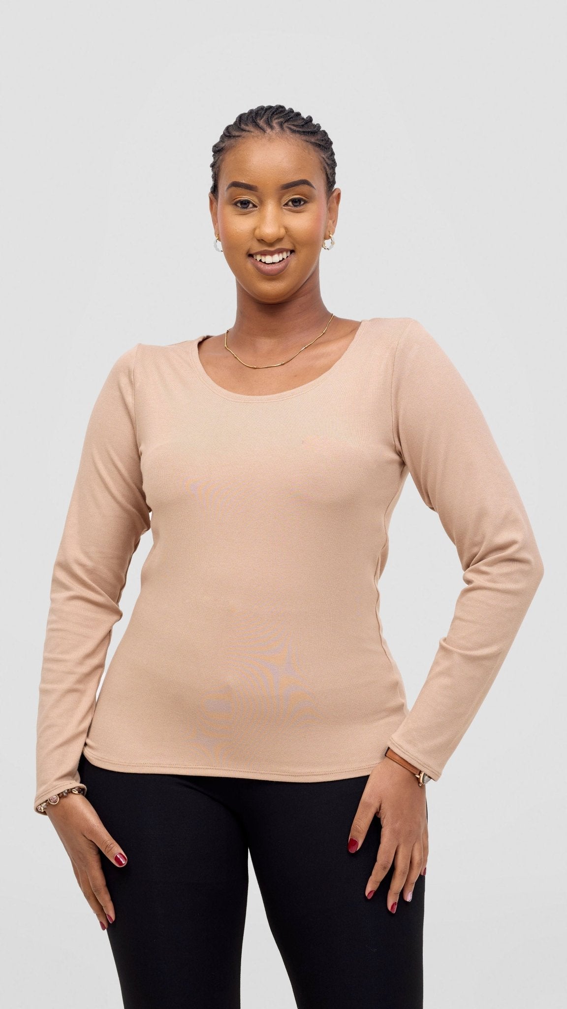 Vivo Basic Val Long Sleeve Sleeve Top - Taupe - Shopzetu