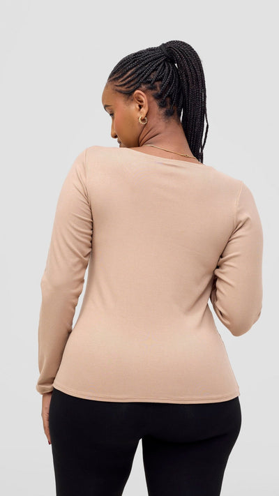 Vivo Basic Val Long Sleeve Sleeve Top - Taupe - Shopzetu