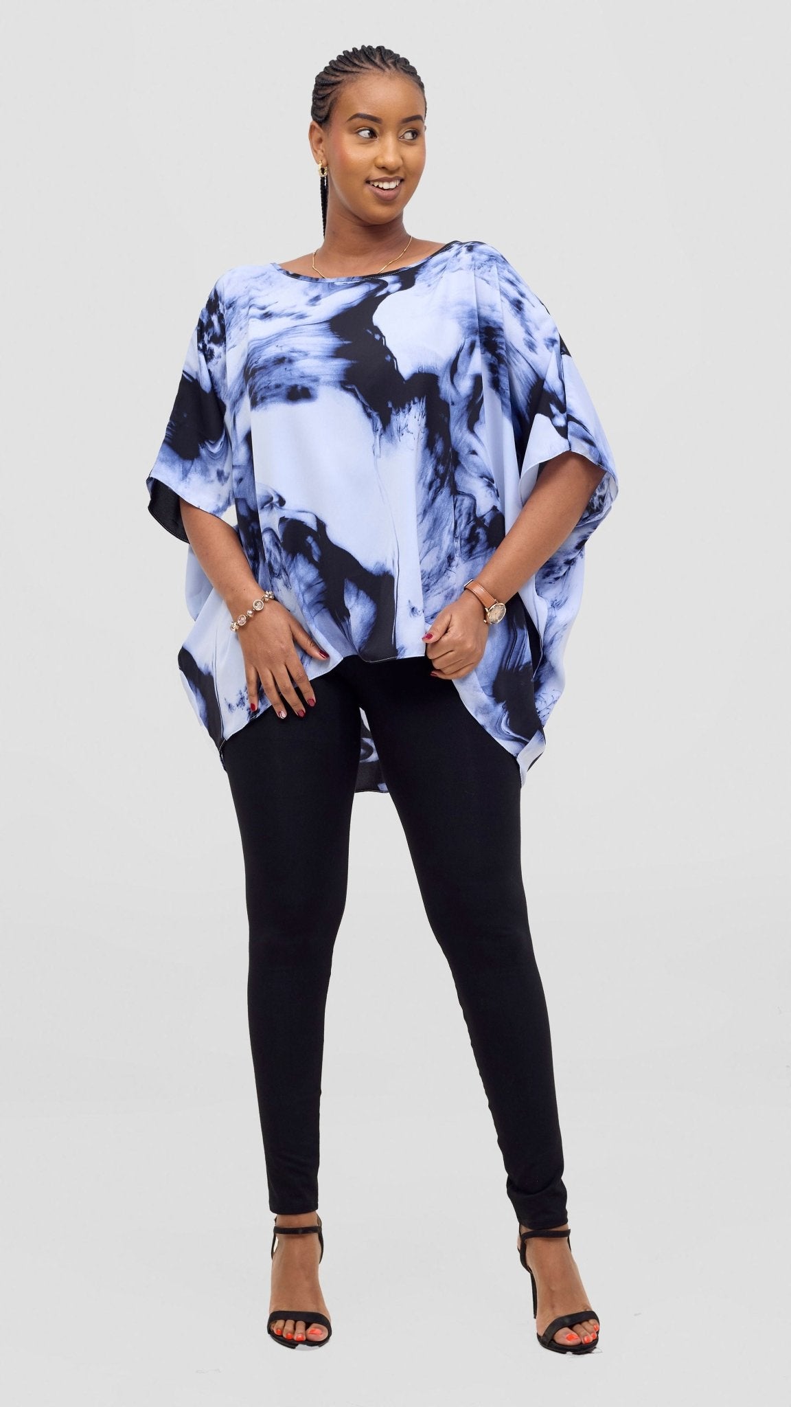 Vivo Maisha Top & Pant Set - White / Blue Print - Shopzetu