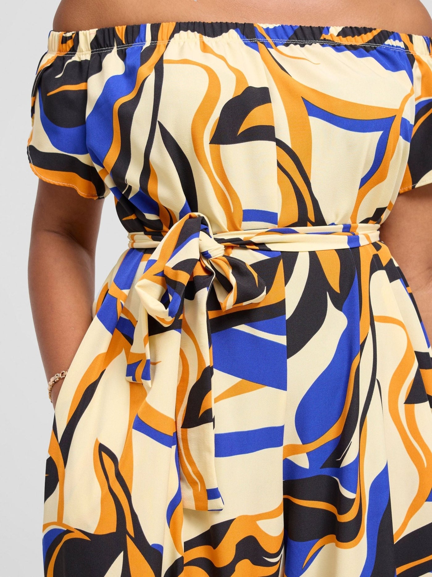 Vivo Dalia Off Shoulder Jumpsuit - Cream / Orange Alia Print - Shopzetu