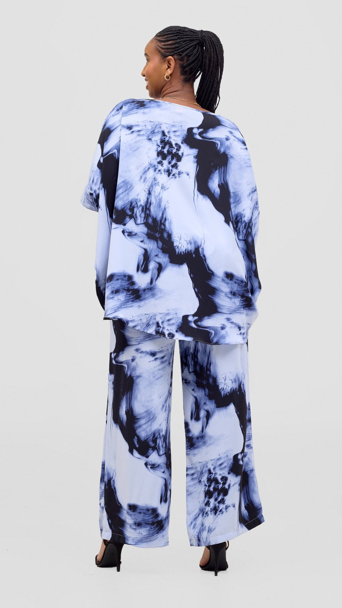 Vivo Maisha Top & Pant Set - White / Blue Print - Shopzetu