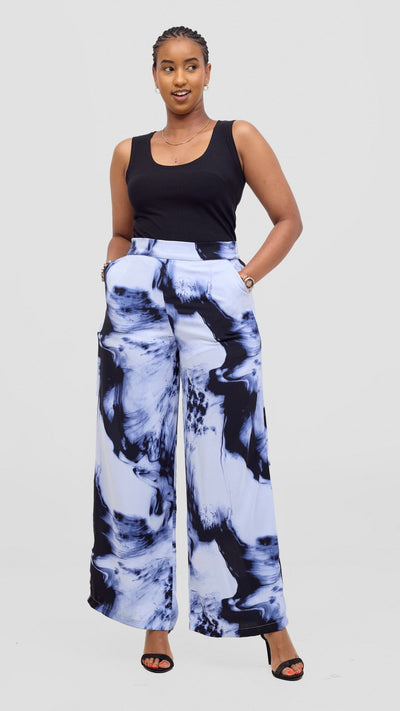 Vivo Maisha Top & Pant Set - White / Blue Print - Shopzetu