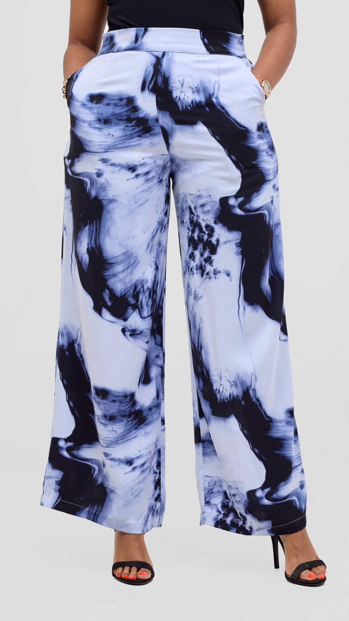 Vivo Maisha Top & Pant Set - White / Blue Print - Shopzetu