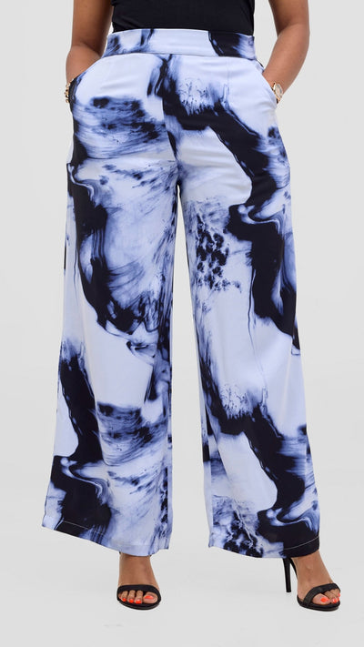 Vivo Maisha Top & Pant Set - White / Blue Print - Shopzetu