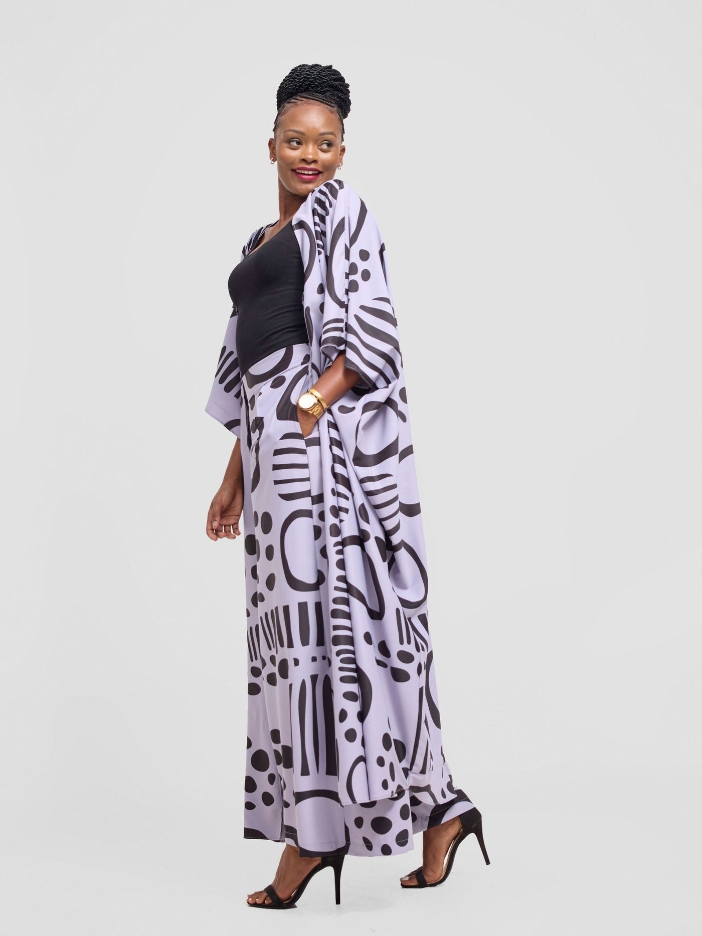 Vivo Ayla Crepe Pants - Lilac / Black Hawa Print - Shopzetu