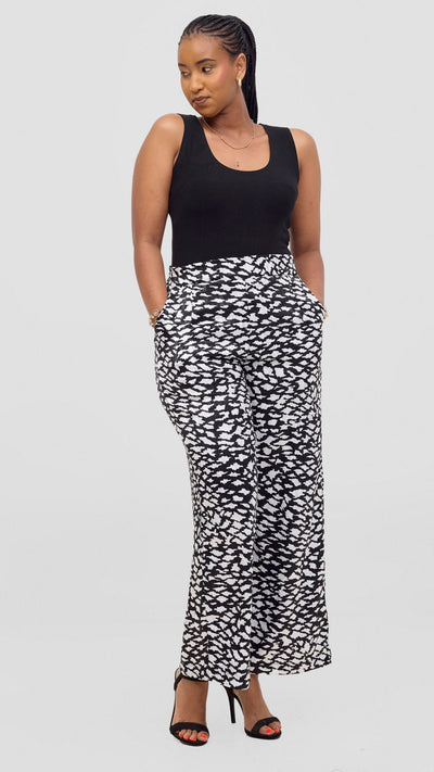 Vivo Samira Pants - White / Black Print - Shopzetu