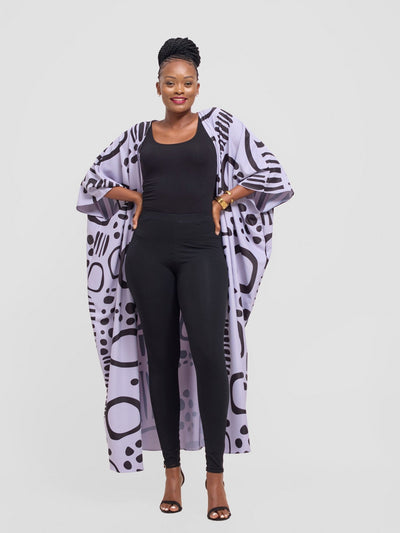 Vivo Ayla Maxi Kimono - Lilac / Black Hawa Print - Shopzetu