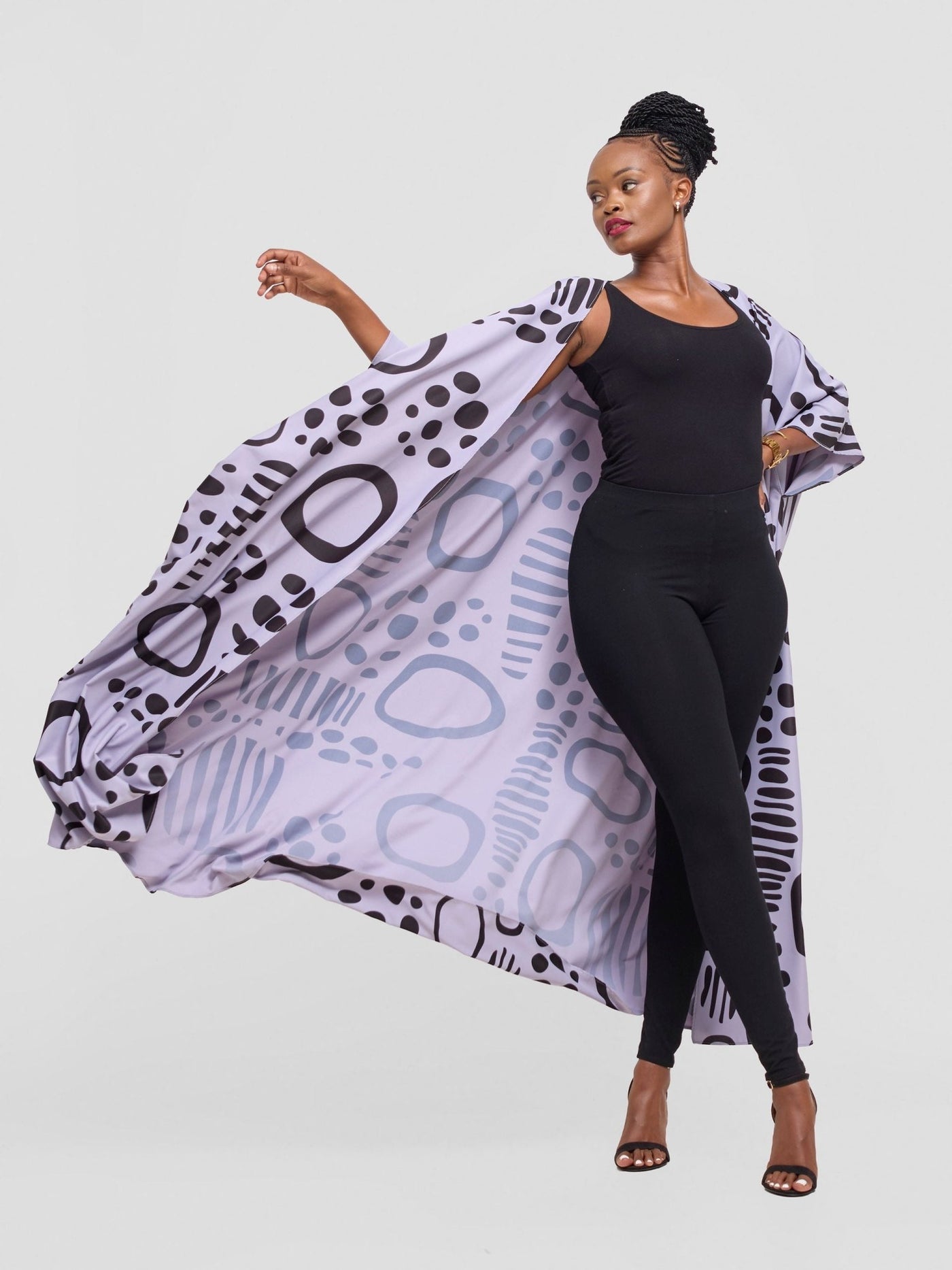 Vivo Ayla Maxi Kimono - Lilac / Black Hawa Print - Shopzetu