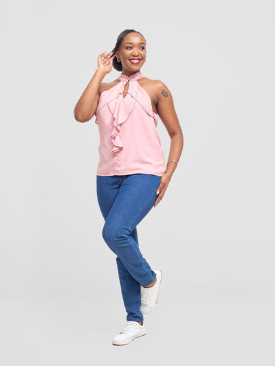Hekaya Halter Neck Ruffle Blouse - Pink - Shopzetu