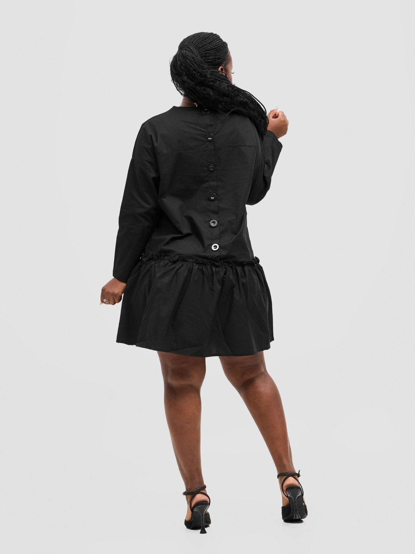 The Fashion Frenzy Buttoned Shift Dress - Black - Shopzetu