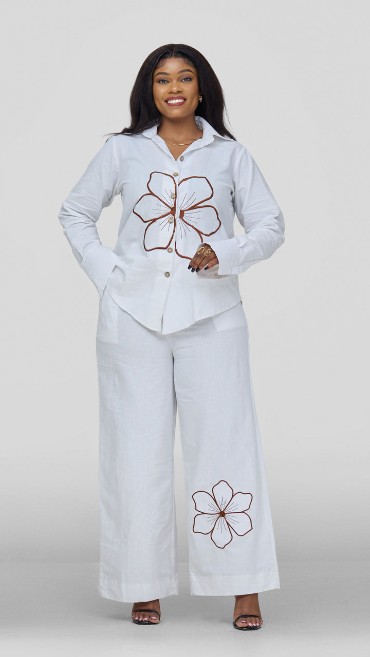 Inroses Joyful  Linen Two Piece Set - White/Brown