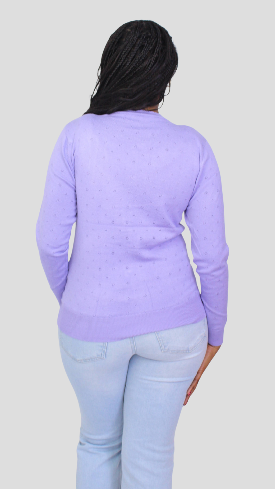 The Fashion Frenzy Pointelle Button Through Knit Cardigan – Purple