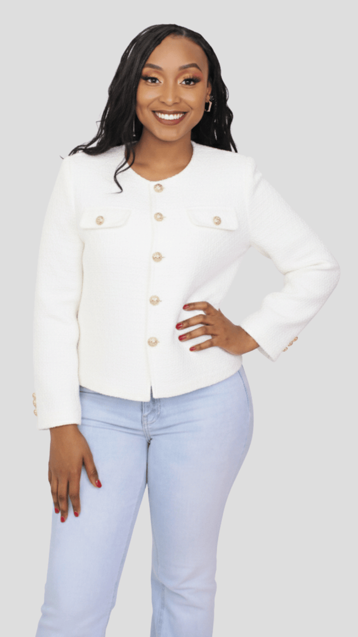 The Fashion Frenzy  Élan Buttoned Jacket - White