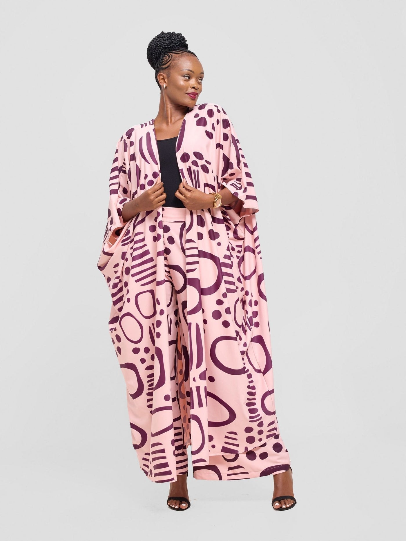 Vivo Ayla Maxi Kimono - Pink / Burgundy Hawa Print - Shopzetu