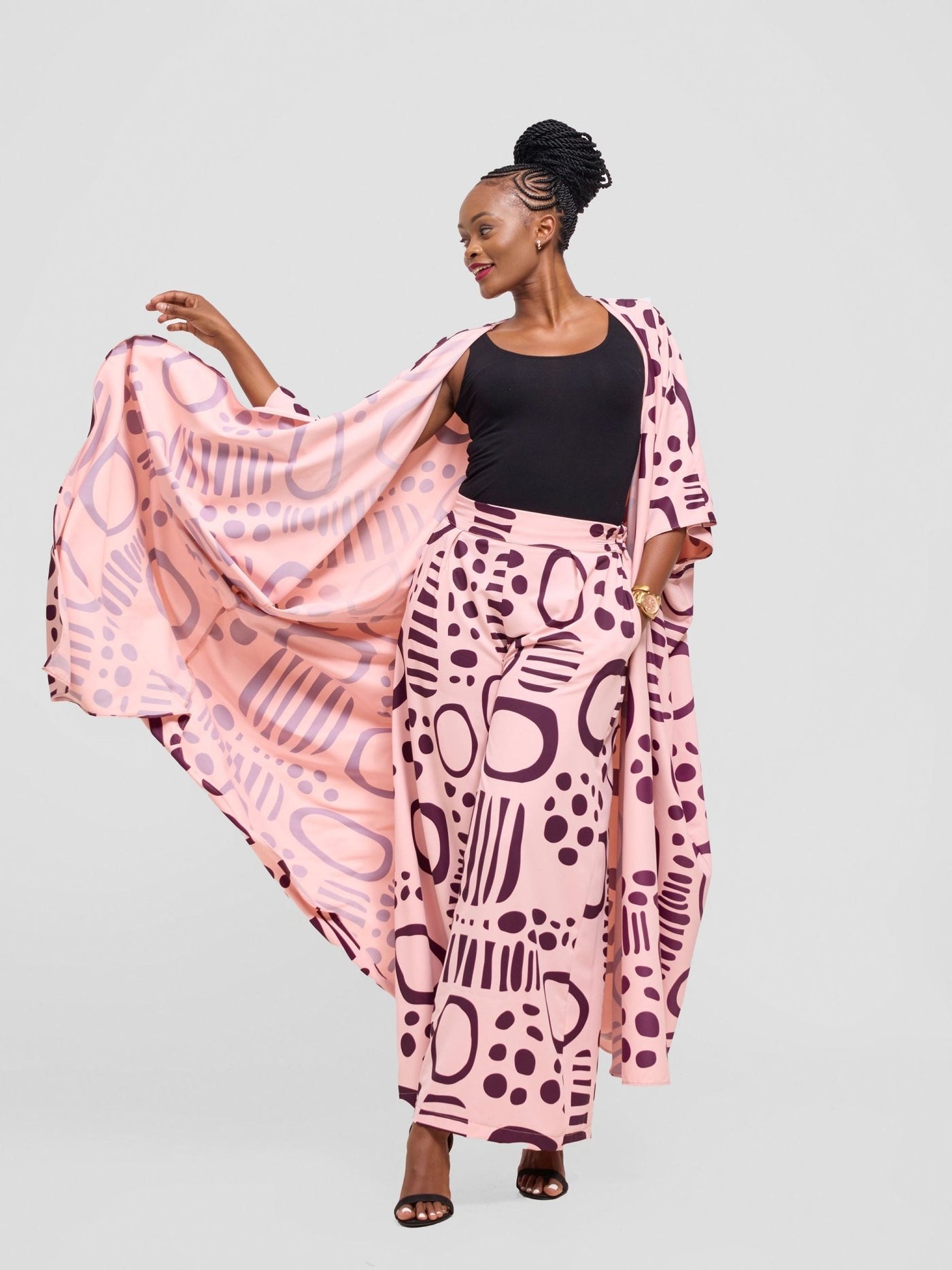 Vivo Ayla Maxi Kimono - Pink / Burgundy Hawa Print - Shopzetu