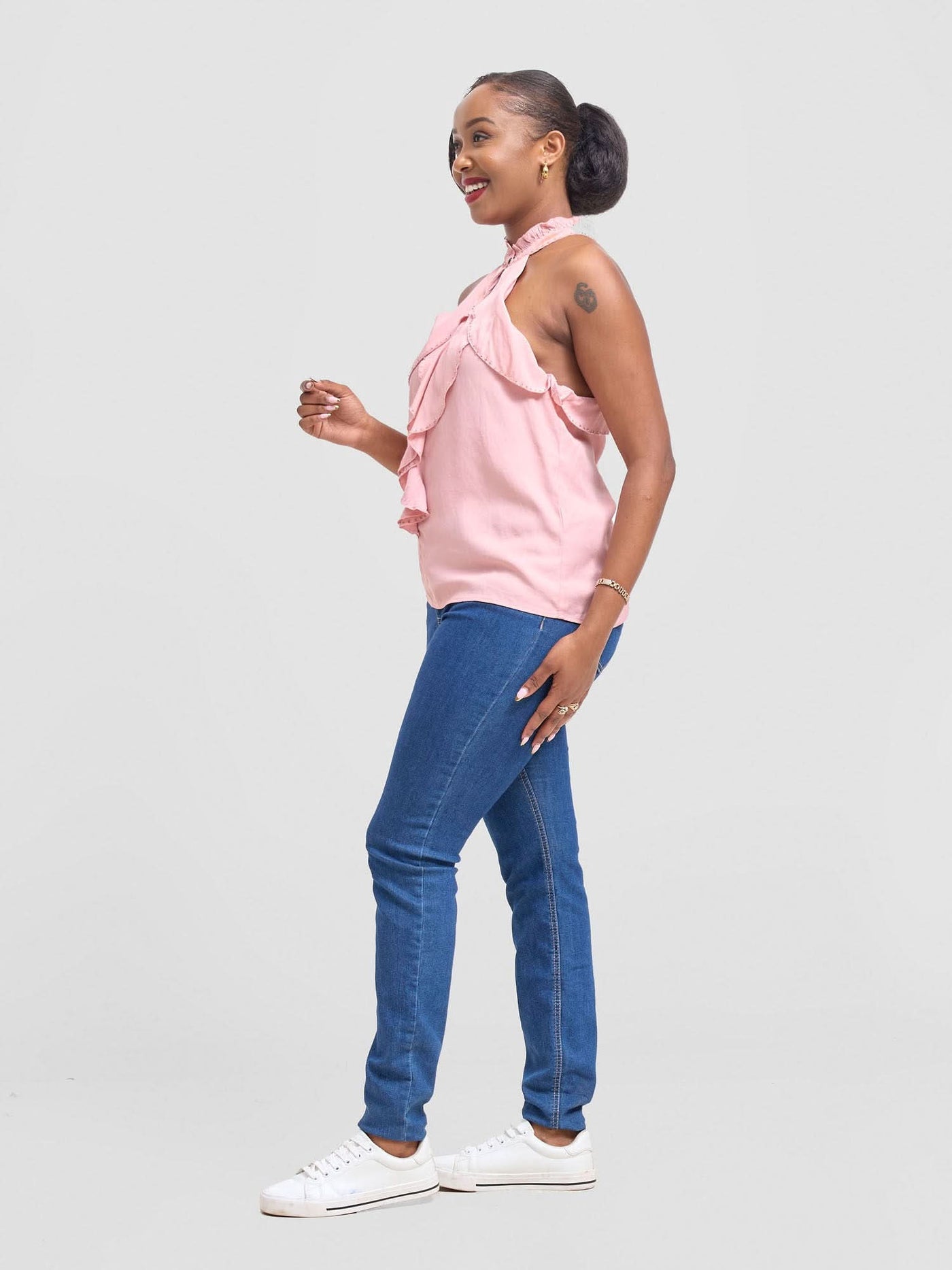 Hekaya Halter Neck Ruffle Blouse - Pink - Shopzetu