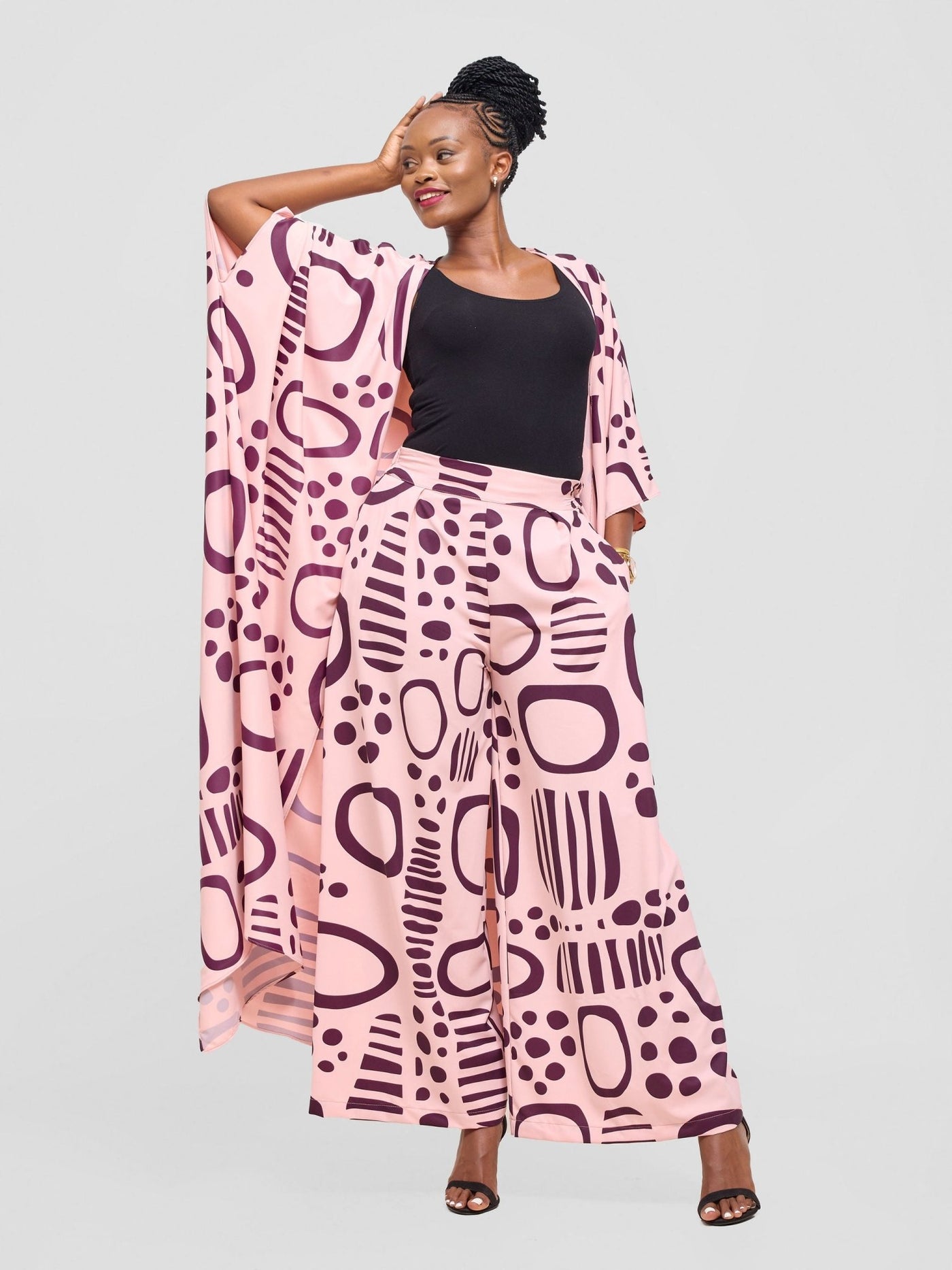 Vivo Ayla Maxi Kimono - Pink / Burgundy Hawa Print - Shopzetu