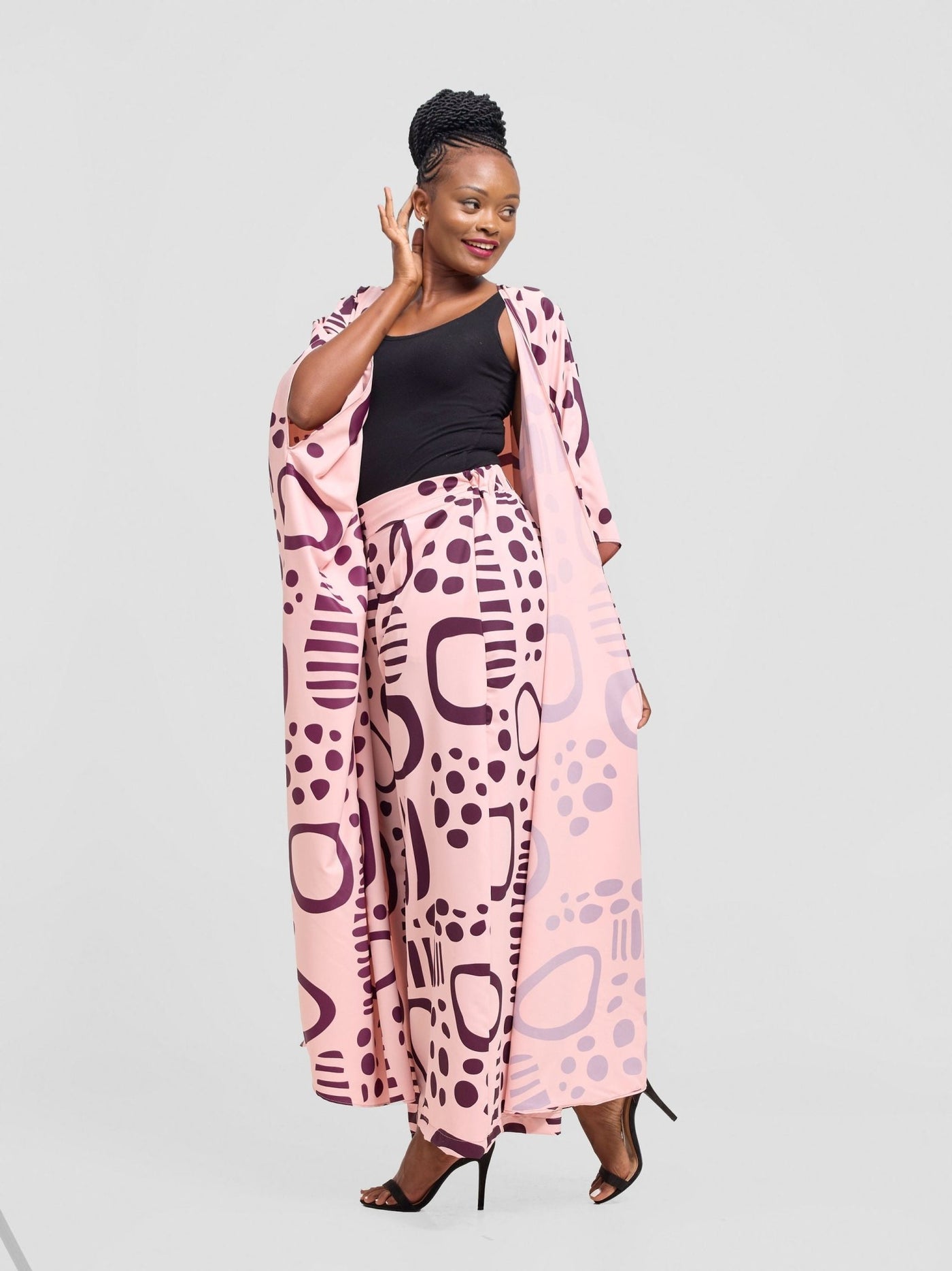 Vivo Ayla Maxi Kimono - Pink / Burgundy Hawa Print - Shopzetu