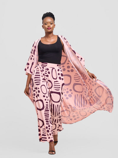 Vivo Ayla Crepe Pants - Pink / Burgundy Hawa Print - Shopzetu