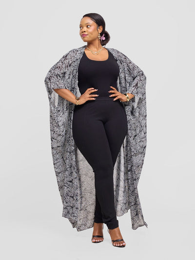 Vivo Muna Chiffon Kimono - Black Mimo print - Shopzetu