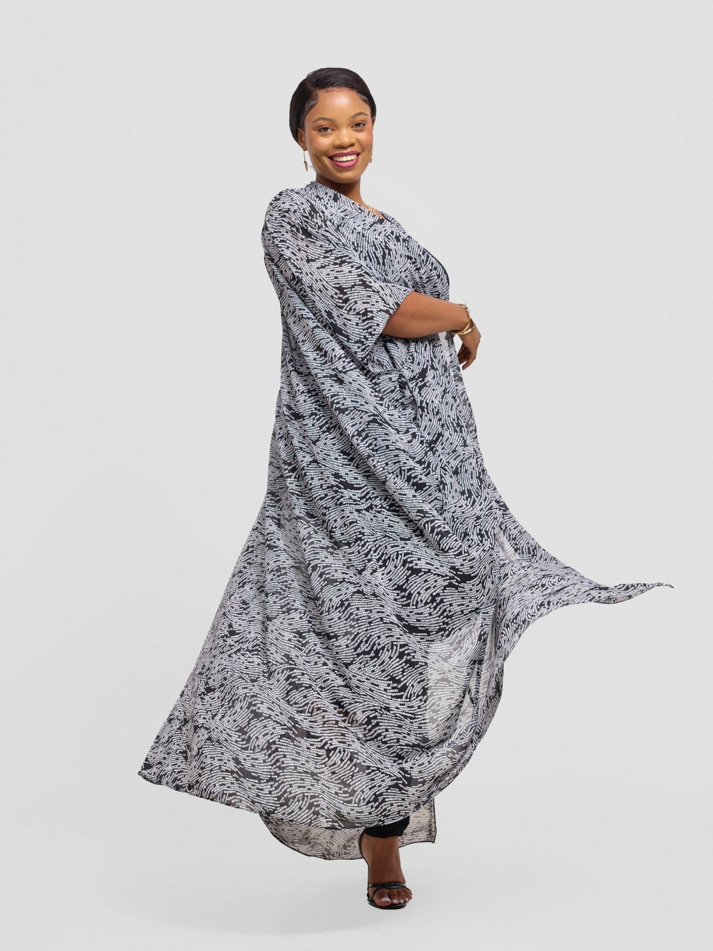 Vivo Muna Chiffon Kimono - Black Mimo print - Shopzetu