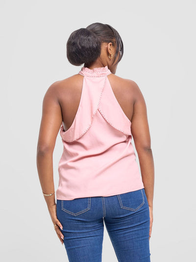 Hekaya Halter Neck Ruffle Blouse - Pink - Shopzetu
