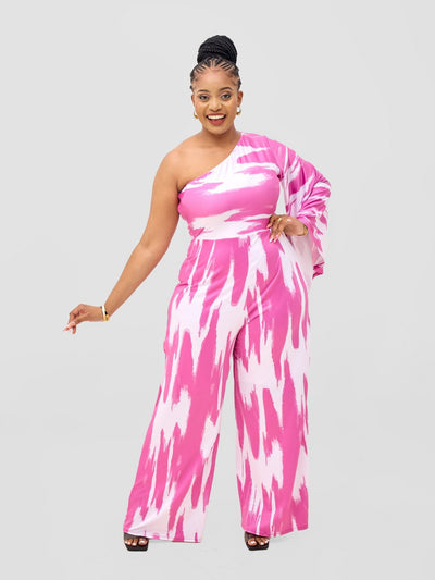 Vivo Yene Jumpsuit - White / Burgundy Shibori Print - Shopzetu