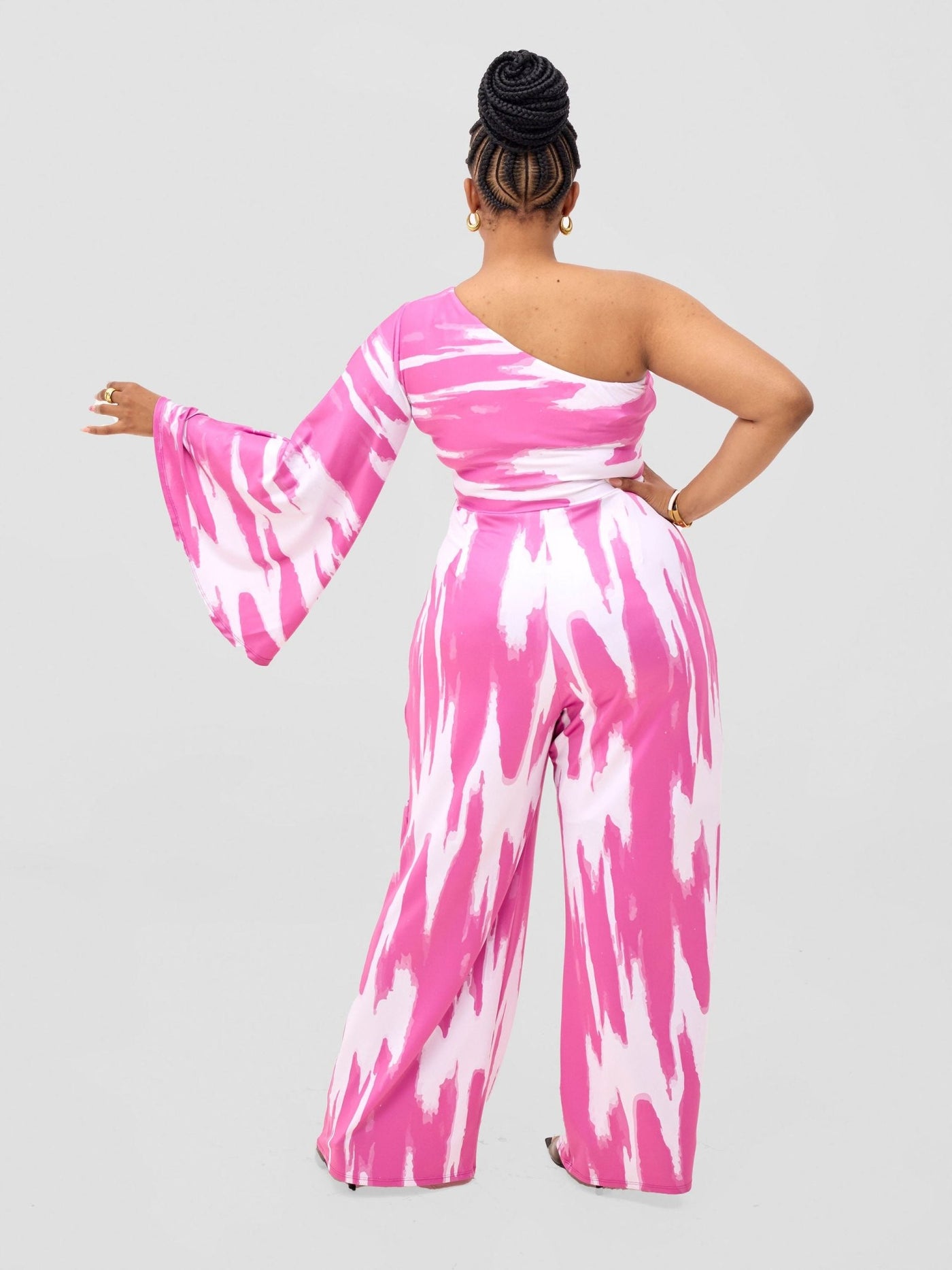 Vivo Yene Jumpsuit - White / Burgundy Shibori Print - Shopzetu