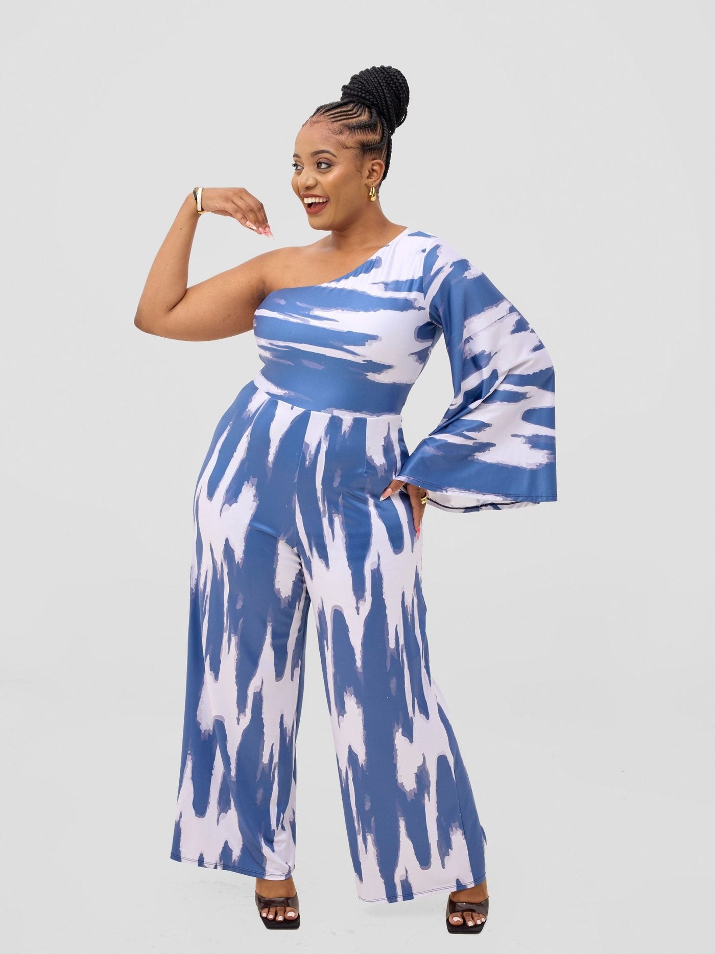 Vivo Yene Jumpsuit - White / Teal Shibori Print - Shopzetu