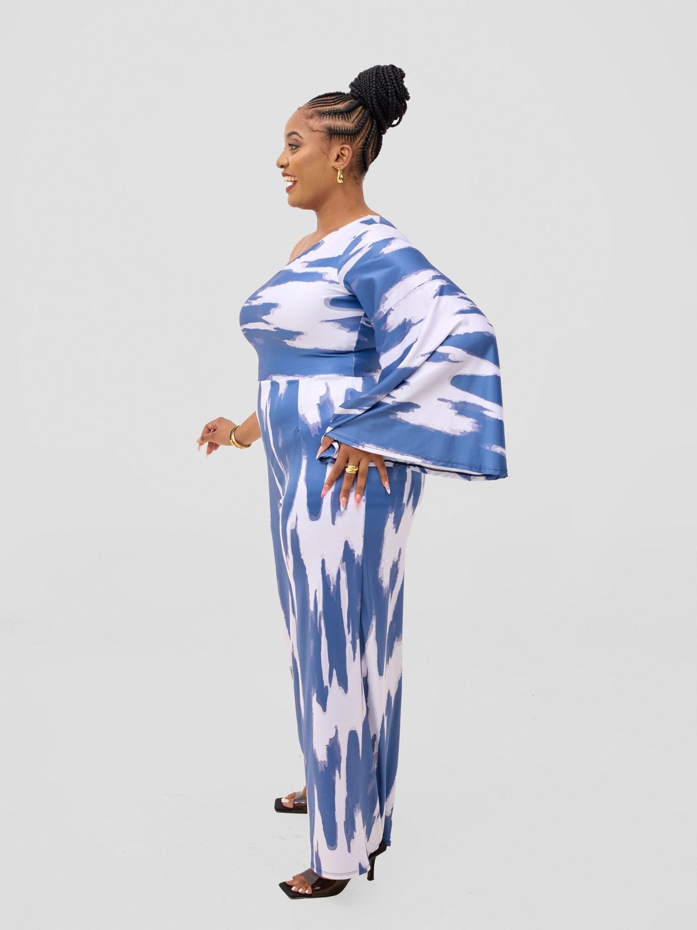 Vivo Yene Jumpsuit - White / Teal Shibori Print - Shopzetu