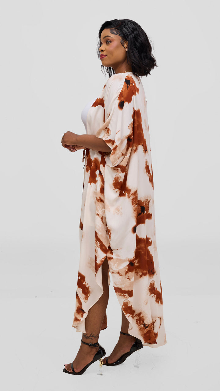 Vivo Talia Kimono & Shorts Set - Cream / Rust Print