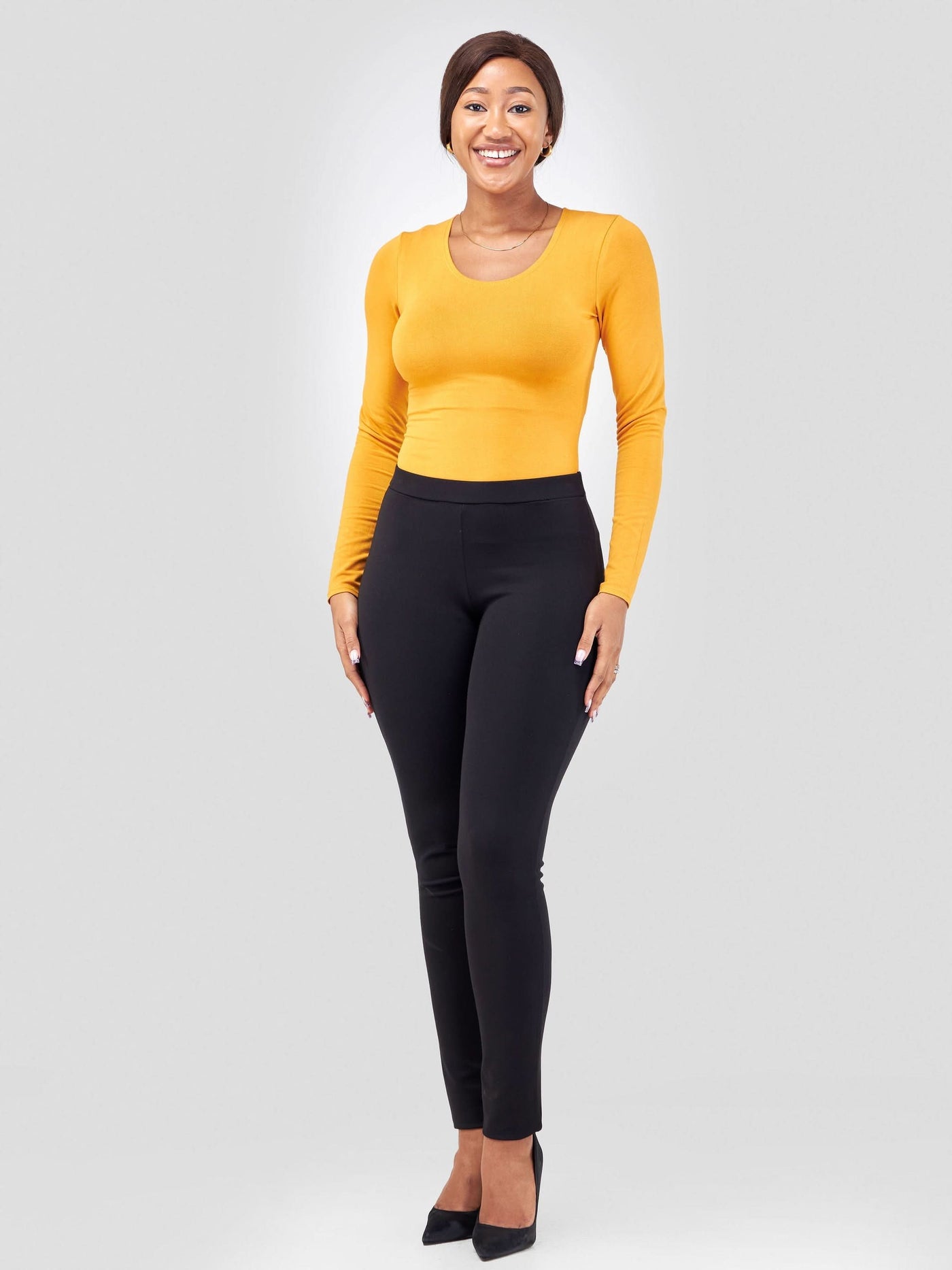 Vivo Basic Double Layered Long Sleeved Bodysuit - Mustard