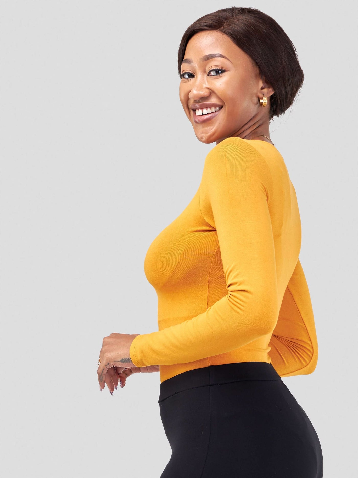 Vivo Basic Double Layered Long Sleeved Bodysuit - Mustard